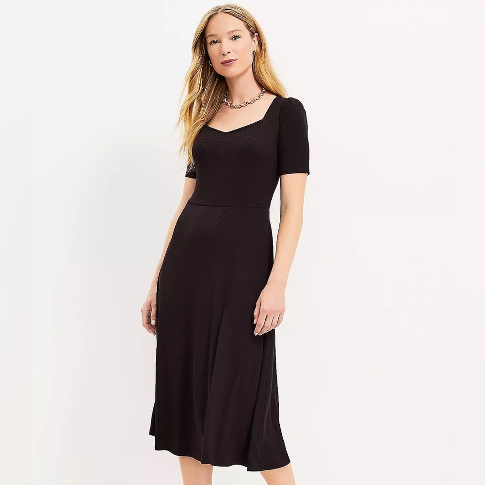 LOFT - Squared V-Neck Flare Midi Dress